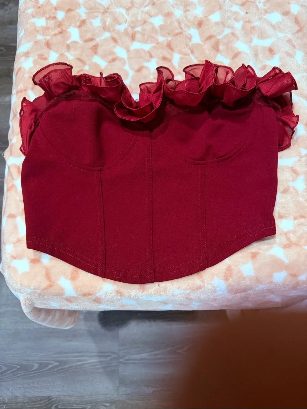 SHEIN Wine Floral-Trim Bustier Top - Picture 7 of 7